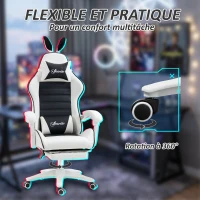 Vinsetto Chaise de gaming avec support lombaire, hauteur réglable, dossier inclinable, oreilles de lapin et appui-tête, noir(m-7)