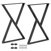 HOMCOM Pieds de table en acier, 60 x 72 cm, lot de 2 pieds de bureau en forme X avec patins réglables et vis, noir