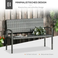 Outsunny tuinbank, rotanlook, met stalen frame, voor 2 personen, grijs, 122 x 60 x 87 cm(m-5)