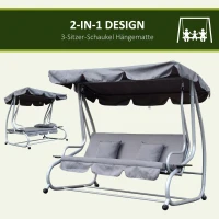 Outsunny Hollywoodschommel 3-zitter tuinschommel met dak ligfunctie staal 2 kleuren(m-7)