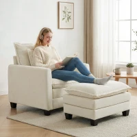 HOMCOM Fauteuil salon avec repose-pied, canapé 1 place en chenille, assise large, rembourrage double couche, 85x128x86cm, crème(m-10)