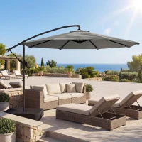 Outsunny Parasol Déporté de Jardin 3 m avec Base Croisée, Sac de Sable, Parasol Banane Rotatif 360°, Gris(m-10)