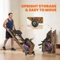 SPORTNOW Rameur à Eau Rameur Appartement Pliable Double Rail Aluminium Capacité 158kg Connexion Bluetooth 182x42x67cm Chêne(m-9)