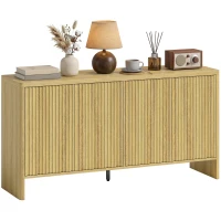 HOMCOM Buffet salon, meuble de rangement avec 4 portes rainurées, étagère réglable, ouverture par pression, 147x40x77cm, chêne(m-12)