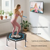 SPORTNOW Trampoline de fitness 114 cm, cordes élastiques, poignée réglable 3 positions, trampoline d'exercice silencieux, bleu(m-6)
