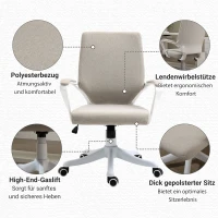 Vinsetto kantoorstoel draaistoel in hoogte verstelbaar dikke bekleding polyester beige + wit(m-6)