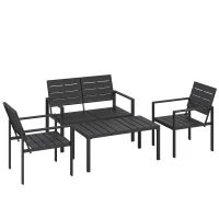 Outsunny Salon de jardin extérieur 4 pièces canapé 2 places, 2 chaises et table basse, mobilier de jardin terrasse veranda, noir(m-1)