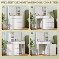 HOMCOM Schminktisch, Make-up-Tisch mit großem Spiegel, 4 Schubladen, 3 offene Fächer, 2 Schränke, MDF, Weiß(m-6)