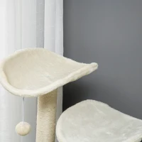 PawHut kattenboom met kattengrot, twee platforms, twee krabpalen, pluche hoes, roomwit, 48 x 48 x 110 cm(m-8)