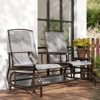 Outsunny Metaal tuinbank schommelstoel tuinstoel 2-zits met tafel schommel bruin(m-9)