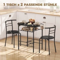 HOMCOM Eetset 3-delig, keukentafel en stoelen voor 2 personen met rek, woonkamer, zwarte marmerlook(m-4)