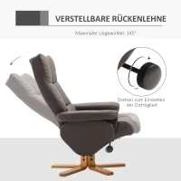 HOMCOM Relaxstoel met kruk tv-stoel 360° draaibaar ligfunctie hout bruin(m-4)