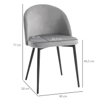 HOMCOM Set van 2 eetkamerstoelen keukenstoel gestoffeerde stoel fluweel metaal grijs(m-3)