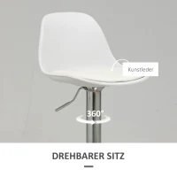 HOMCOM Set van 2 barkrukken, draaibare barstoelen met rugleuning, in hoogte verstelbaar, belastbaar tot 120 kg, 41 x 42 x 82-104 cm, wit(m-6)