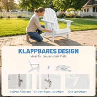 Outsunny tuinstoel, klapstoel, ergonomisch design, weerbestendig, kunststof, wit, 73 x 82 x 88 cm(m-4)