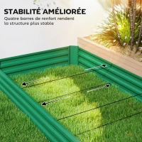 Outsunny Jardinière extérieure carré potager galvanisée avec bordure de sécurité et fond ouvert 240 x 120 x 30 cm vert(m-6)