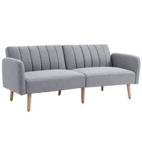 HOMCOM Slaapbank, 2-zits stoffen bank, bank met slaapfunctie, linnenachtig polyester, rubberhout, 173 x 75 x 73 cm, grijs