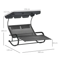 Outsunny dubbele ligstoel, schommelbank met zonnekap, wielen voor 2 personen(m-3)