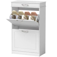 HOMCOM Sapateira 8 pares, armário de sapatos estreito com gaveta e 2 portas basculantes e prateleira ajustável, branco(m-11)