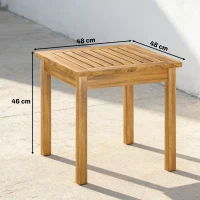 Outsunny Table Basse de Jardin Carrée en Bois d'acacia Massif, avec Plateau à Lattes, Pieds Réglables, 48x48x46cm, Naturel(m-3)