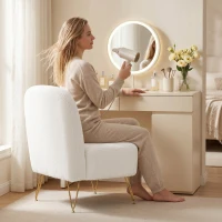 HOMCOM Fauteuil Salon Sans Accoudoirs, Fauteuil d'Appoint Rembourré en Tissu Bouclette, Coussin Épais, Assise Large, Blanc(m-9)
