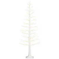 HOMCOM Kunsttanne mit LED-Beleuchtung, 180 cm hoher Weihnachtsbaum, realistische Rinde, Weiß(m-11)