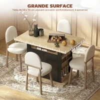 HOMCOM Table à manger ilot central cuisine avec grand plan de travail 4 personnes placard 4 portes 110 x 70 x 75,5 cm noir(m-5)