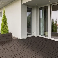 Outsunny set van 9 vloertegels, klikmechanisme, houtnerf, bruin, 30 x 30 x 2 cm (afmetingen per tegel)(m-2)