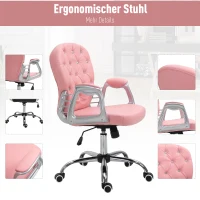 Vinsetto Ergonomische kantoorstoel directiestoel gestoffeerde rugleuning PU roze(m-6)