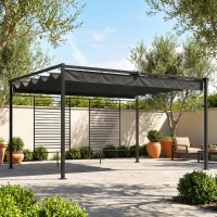 Outsunny Pergola de Jardin Tonnelle à Vigne UV50+ Toit Rétractable Panneaux d'Intimité pour Plantes Grimpantes 3x4m Gris Foncé(m-3)