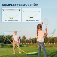 SPORTNOW Badminton-Net-Set Volleybal-Net-Set, 3-delig Set, 400 cm x 22,4 cm x 155 cm, Zwart + Blauw + Groen(m-6)