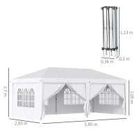 Outsunny Vouwtent van 6 x 3 m, verwijderbare zijwanden, grote ramen, deuren met ritssluiting, stalen frame, wit(m-3)
