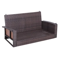 Outsunny hangbank 2-zits rotan tuinschommel met zitkussen bruin(m-7)