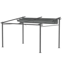 Outsunny Pergola, inklusive Befestigungsmaterial, ausziehbares Dach, 3,97 m x 2,95 m x 2,3 m, Dunkelgrau(m-10)