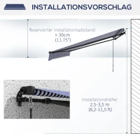 Outsunny Terraszonnescherm - Zonnescherm voor terras, inclusief handkruk, weerbestendig, 365 cm x 300 cm, Blauw + Wit(m-7)
