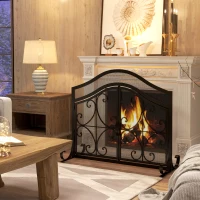 HOMCOM Funkenschutz für Kamine, elegantes Muster, doppeltürig, magnetische Türen, Schwarz, 105 x 40 x 80,5 cm(m-2)