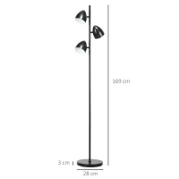 HOMCOM Stehlampe, Bodenlampe, 3 einstellbare Schirme, Metall, Schwarz(m-3)