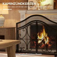 HOMCOM Funkenschutz für Kamine, elegantes Muster, doppeltürig, magnetische Türen, Schwarz, 105 x 40 x 80,5 cm(m-4)