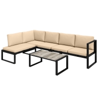 Outsunny 4-delige tuinmeubelset, sofaset met 2 tweezitsbanken, stoel zonder armleuningen en salontafel, voor balkon, khaki