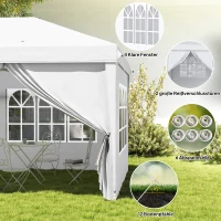 Outsunny Vouwtent van 6 x 3 m, verwijderbare zijwanden, grote ramen, deuren met ritssluiting, stalen frame, wit(m-8)