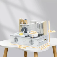 AIYAPLAY houten kinderkeuken speelkeuken met etenswaren, spoelbak & accessoires speelgoedkeuken poppenkeuken speelset voor kinderen cadeau voor meisjes en jongens 3-5 jaar grijs(m-3)