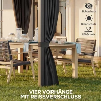 Outsunny Pergola 3,65m x 2,55m paviljoen met schuifdak, grijze gordijnen(m-6)