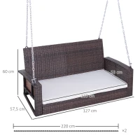 Outsunny hangbank 2-zits rotan tuinschommel met zitkussen bruin(m-3)