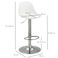 HOMCOM Set van 2 barkrukken, draaibare barstoelen met rugleuning, in hoogte verstelbaar, belastbaar tot 120 kg, 41 x 42 x 82-104 cm, wit(m-3)