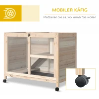 PawHut konijnenhok konijnenhok met twee verdiepingen op wielen massief hout naturel(m-6)