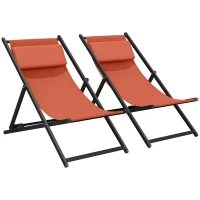 Outsunny Lot de 2 bain de soleil, chaise longue pliante avec appuie-tête en textilène inclinable 60 x 100 x 85 cm, rouge brique(m-1)