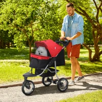PawHut Hondentrolley hondenbuggy katten PetStroller met 3 wielen opvouwbaar Oxford rood(m-2)