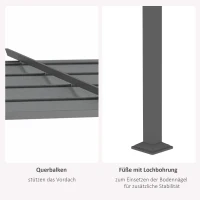 Outsunny Pergola, inklusive Befestigungsmaterial, ausziehbares Dach, 3,97 m x 2,95 m x 2,3 m, Dunkelgrau(m-6)