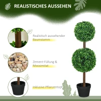 HOMCOM Künstliche Pflanzen, 2er-Set Buchsbaum, 90 cm Kunstpflanze, Kunstbaum, Deko-Pflanze für Indoor und Outdoor, Grün(m-4)