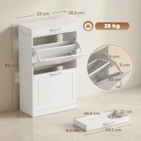 HOMCOM Dulap pentru pantofi 8 perechi, dulap îngust pentru pantofi cu sertar și 2 uși rabatabile și raft reglabil, alb(m-3)